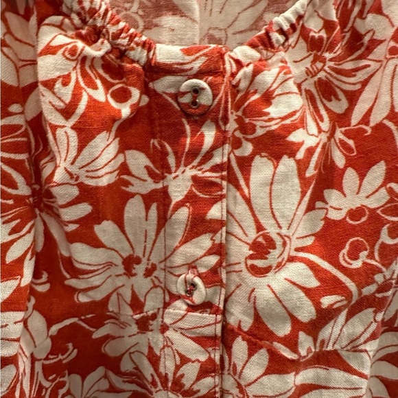 Madewell Margie Mini Dress Linen Dark Orange Floral Sz 12 Milkmaid Peasant - Picture 9 of 11